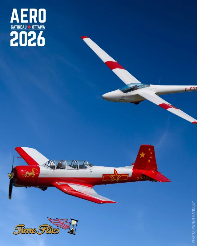 ✈️🪂 Annonce de participant 🪂✈️

Préparez-vous pour Time Flies, qui présente deux performances incroyables au spectacle aérien Aero Gatineau-Ottawa 2026 !

L’ancien pilote des Snowbirds des Forces canadiennes, Mario Hamel, réalisera des acrobaties époustouflantes dans le élégant planeur H101 Salto, l’un des très rares spectacles acrobatiques en planeur en Amérique du Nord. Pendant ce temps, Dan Fortin prendra les airs dans le Nanchang CJ-6, passant du rôle d’avion de remorquage du planeur à une captivante démonstration acrobatique en solo.

Deux avions, deux performances uniques, une expérience aérienne inoubliable !

–

✈️🪂 Performer Announcement 🪂✈️

Get ready for Time Flies, bringing two incredible performances to the 2026 Aero Gatineau-Ottawa Airshow!

Former Canadian Forces Snowbirds pilot Mario Hamel will showcase breathtaking aerobatics in the elegant H101 Salto Sailplane, one of the very few glider aerobatic acts in North America. Meanwhile, Dan Fortin will take to the skies in the Nanchang CJ-6, transitioning from glider tow plane to an exciting solo aerobatic performance.

Two aircraft, two unique performances, and one unforgettable aerial experience!

#aerogatineauottawa2026 #timeflies✈️