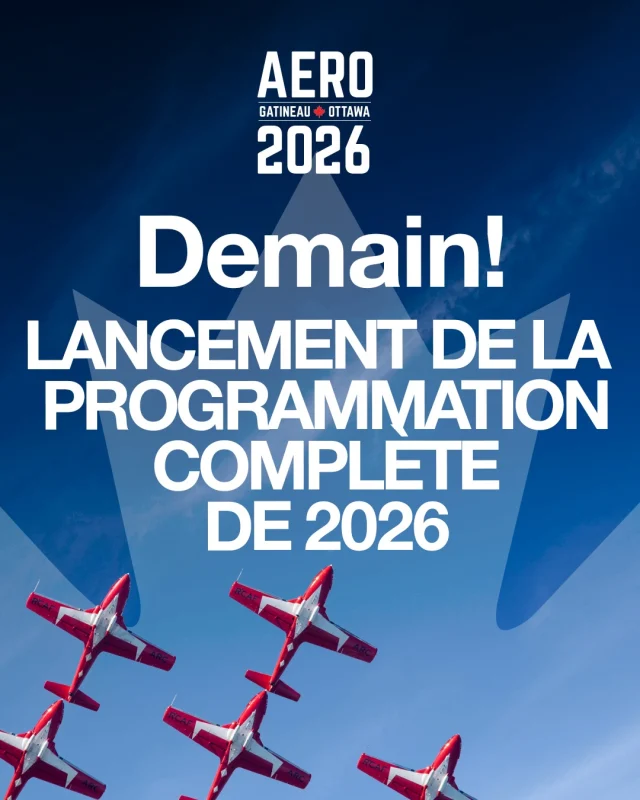 Grande annonce à venir ✈️🔥

Demain, nous dévoilerons la programmation COMPLÈTE du spectacle aérien Aero Gatineau–Ottawa 2026 !

Nous ferons des annonces tout au long de la journée, alors gardez un œil sur nos réseaux sociaux 👀
—
Big news coming ✈️🔥

Tomorrow we’ll be unveiling the FULL lineup for the 2026 Aero Gatineau–Ottawa Air Show!

We’ll be sharing announcements throughout the day, so keep your eyes on our social feeds 👀

#aerogatineauottawa2026