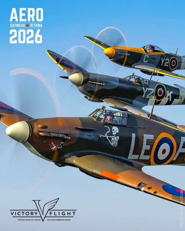 🔥 Annonce de participant 🔥

Avec Marco Rusconi, Dave Hewitt et Ken Beckham aux commandes, nous sommes ravis d’accueillir les Ailes d’époque du Canada au spectacle aérien Aero Gatineau-Ottawa 2026 ! ✈️

Cette incroyable formation met en vedette le Hawker Hurricane XII, le Spitfire IX et le P-51D Mustang de la collection d’avions historiques Michael U. Potter. Ne manquez pas la rare occasion d’entendre trois moteurs Rolls-Royce Merlin rugir à l’unisson. Un spectacle sonore et visuel véritablement historique !

–

🔥 Performer Announcement 🔥

With Marco Rusconi, Dave Hewitt, and Ken Beckham at the controls, we’re thrilled to welcome the Vintage Wings of Canada Victory Flight to the 2026 Aero Gatineau-Ottawa Airshow! ✈️ 

This incredible formation features the Hawker Hurricane XII, Spitfire IX, and P-51D Mustang from the Michael U. Potter Historic Aircraft Collection. Don’t miss the rare opportunity to hear three Rolls-Royce Merlin engines roar in unison. A truly historic sound and sight!

#aerogatineauottawa2026 #canadasvictoryflight #hawkerhurricane #spitfire #p51mustang