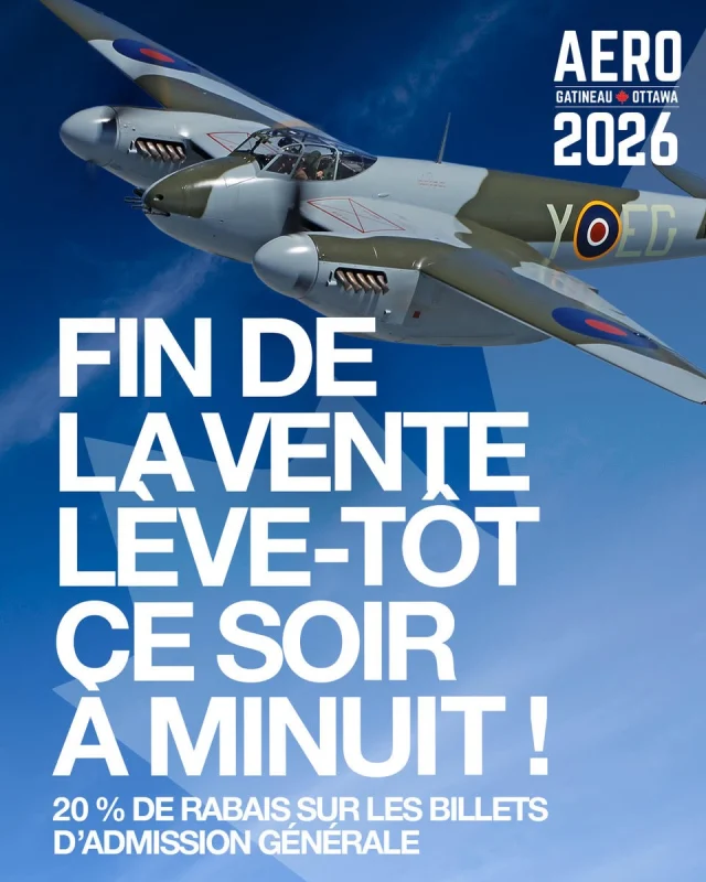 🚨 Dernière chance 🚨 La vente des billets lève-tôt se termine ce soir à minuit !
—
🚨 Last chance 🚨 Early bird pricing ends tonight at midnight!

#2026aerogatineauottawa 
👉 https://aerogatineauottawa.com/tickets/