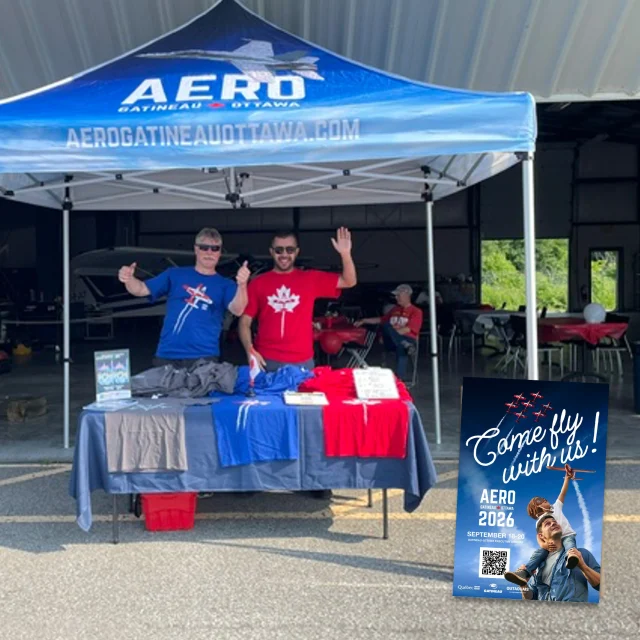 👋 Venez nous voir ce samedi au Westport July Fly-in à l’aérodrome Rideau Lakes/Westport (9985, chemin Old Perth) De 9 h à 11 h 30 
Déjeuner aux crêpes !

1.	Inscrivez-vous comme bénévole ! 
2.	Venez parler avec notre équipe du spectacle aérien des 18, 19 et 20 septembre ! 
3.	Procurez-vous un chandail AERO Gatineau-Ottawa ! À l’achat d’un chandail, obtenez 5 $ de rabais sur votre billet d’entrée au spectacle aérien.
-------

👋 Come see us this Saturday at Rideau Lakes/Westport Aerodrome Fly-In (9985 Old Perth Rd)
0900-1130. 
Pancake Breakfast!

1. Sign up to volunteer!
2. Talk to our team about the airshow 18-19-20 Sept!
3. Buy an AERO Gatineau-Ottawa T- Shirt! With each sale, get $5 off your admission to the show!