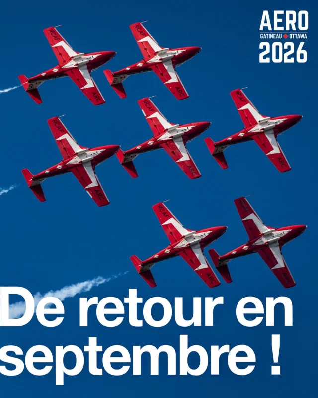 Vous avez manqué les @snowbirdsfc à la fête du Canada? Vous avez une dernière chance!

Assistez à l’une des dernières prestations aériennes des Snowbirds des Forces armées canadiennes lors d’AERO Gatineau-Ottawa, en septembre. ✈️

Les billets s’envolent rapidement. Procurez-vous les vôtres dès aujourd’hui!

🔗 aerogatineauottawa.com/fr/billets/
