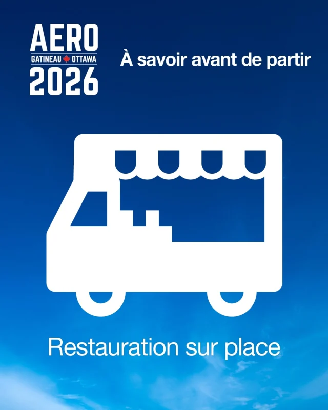 📣 À savoir avant de partir 📣 
Venez l’estomac vide à AERO Gatineau-Ottawa 2026 ! 🍕🍦 Nous avons une superbe sélection de vendeurs de nourriture sur place, notamment Tim Hortons, PaPa Pizza, Les Brûlés, GaGa Patates, 3 Brothers Shawarma, Restaurant Valentine, Chez Wally’s, Maniaque Food Truck, Cabane à ChiChi, Mr. Sundae, Frozen Dreams et Springchips ! 😋
—
📣 Know Before You Go! 📣
Come hungry to AERO Gatineau-Ottawa 2026! 🍕🍦
We’ve got an awesome lineup of food vendors on site, including Tim Hortons, PaPa Pizza, Les Brûlés, GaGa Patates, 3 Brothers Shawarma, Restaurant Valentine, Chez Wally’s, Maniaque Food Truck, Cabane à ChiChi, Mr. Sundae, Frozen Dreams, and Springchips! 😋

#aerogatineauottawa2026