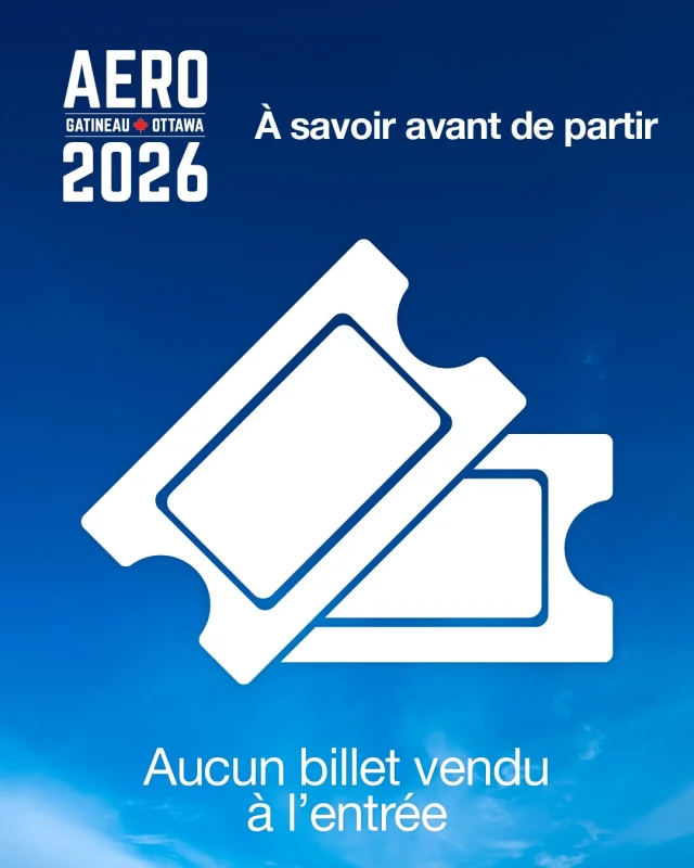 📣 À savoir avant de partir 📣 
RAPPEL : Les billets ne seront pas en vente à l’entrée. Veuillez acheter vos billets à l’avance, uniquement en ligne.
—
📣 Know before you go 📣 
REMINDER: Tickets will not be available for purchase at the gate. Please purchase your tickets in advance online only.
 
👉 https://aerogatineauottawa.com/tickets/