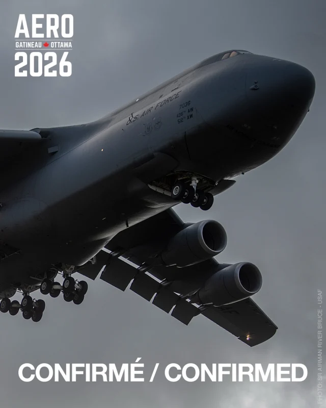 Nous sommes ravis de confirmer qu’un C-5M Super Galaxy de l’US Air Force — le plus gros avion de la flotte de l’USAF — effectuera un survol à AERO Gatineau-Ottawa ce samedi 19 septembre. Ne manquez pas ça! Procurez-vous vos billets dès maintenant!
—
We are excited to confirm that a US Air Force C-5M Super Galaxy - the largest aircraft in the USAF fleet – will perform a flyby at AERO Gatineau-Ottawa this Saturday, September 19. Don’t miss it, get tickets now!

#aerogatineauottawa2026