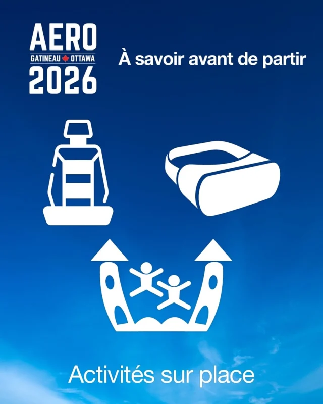 📣 À savoir avant de partir 📣 
Il y en a pour tous les goûts sur place ! 
👧 Zones et activités pour les enfants 
✍️ Kiosque d’autographes 
🪑 Exposition interactive d’un siège éjectable 
🇨🇦 Kiosque d’attractions de l’ARC 
🥽 Expérience de simulateur des Snowbirds en réalité virtuelle
✈️ Plusieurs aéronefs en exposition statique et maquettes d’aéronefs grand format
—
📣 Know Before You Go! 📣
There’s something for everyone on site!
👧 Kids Zones & activities ✍️ Autograph Booth 🪑 Interactive Ejection Seat Display 🇨🇦 RCAF Attractions Booth 🥽 Snowbirds VR Simulator experience  ✈️ Static Aircrafts and Large-Scale Models