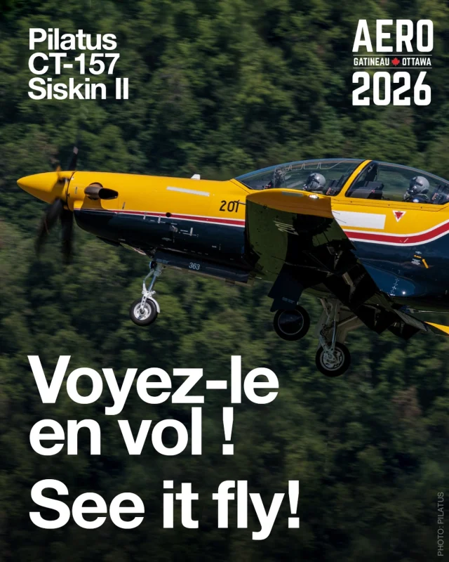 AERO Gatineau-Ottawa est ravi d’annoncer que le CT-157 Siskin II (Pilatus PC-21) de l’Aviation royale canadienne (ARC) prendra son envol dans le cadre de notre spectacle aérien le samedi 19 septembre et le dimanche 20 septembre. Soyez parmi les premiers au Canada à voir en vol ce nouvel avion d’entraînement qui fera son entrée dans la flotte de l’ARC!
—
AERO Gatineau-Ottawa is thrilled to announce that a Royal Canadian Air Force CT-157 Siskin II (Pilatus PC-21) will fly as part of our airshow on both Saturday, September 19 and Sunday, September 20. Be among the first in Canada to see this exciting new RCAF training aircraft take flight!

#aerogatineauottawa2026